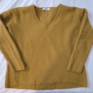 Madewell Medium Mustard Wool Blend Ribbed V-Neck Sweater